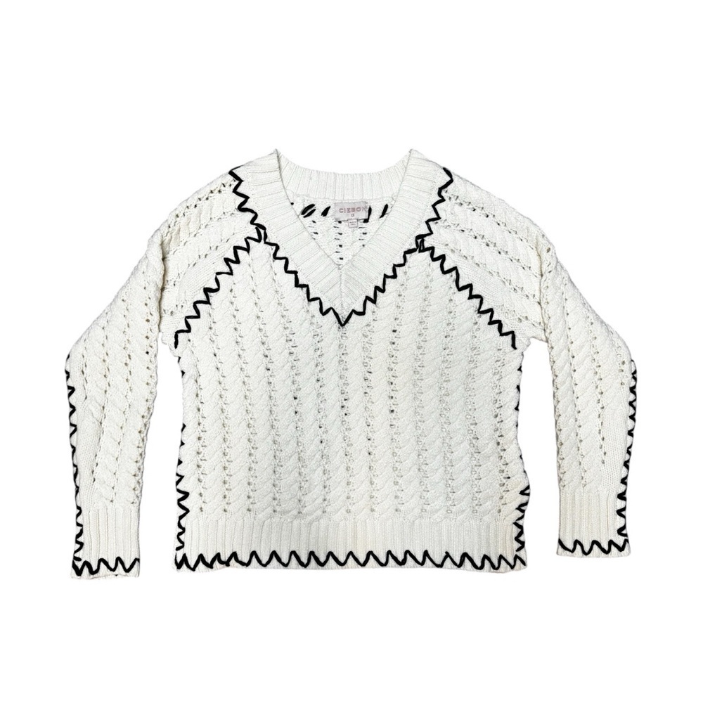 Elegant V-Neck Sweater with Black Accents